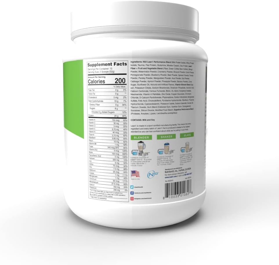 Lean1 Vanilla, Meal Replacement Protein Shake, 15 Serving Tub