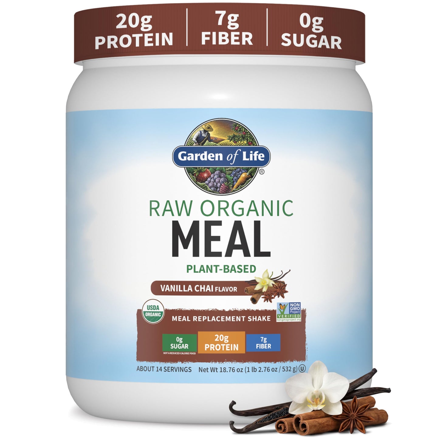 Garden of Life Meal Replacement Shakes, Vegan Raw Organic Protein Powder, Vanilla Protein Powder with Plant Based Pea Protein, Sprouts, Greens, Probiotics, Dairy Free 28 Servings