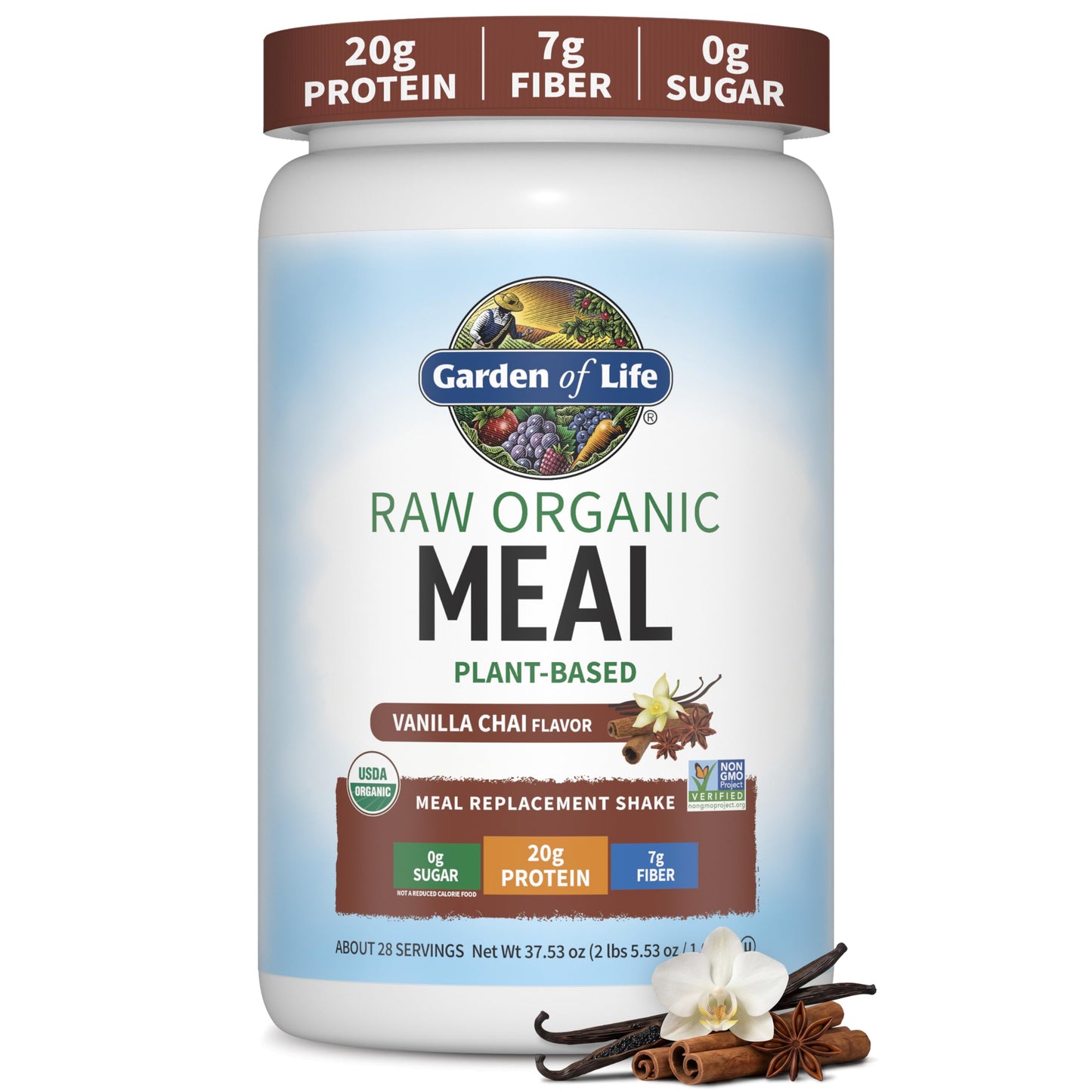 Garden of Life Meal Replacement Shakes, Vegan Raw Organic Protein Powder, Vanilla Protein Powder with Plant Based Pea Protein, Sprouts, Greens, Probiotics, Dairy Free 28 Servings