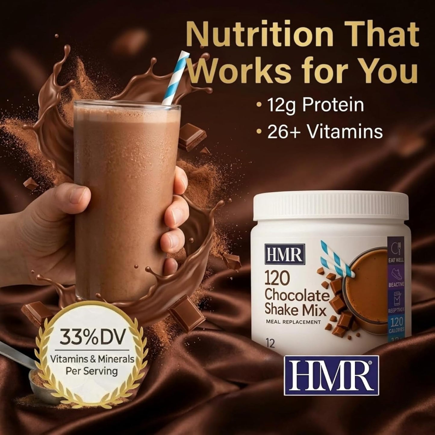 HMR 120 Chocolate Shake Meal Replacement Powder | Chocolate Shake Mix to Support Healthy Weight Loss | 12g of Protein | Nutritional Drink | Low Calorie Food | 12 Servings