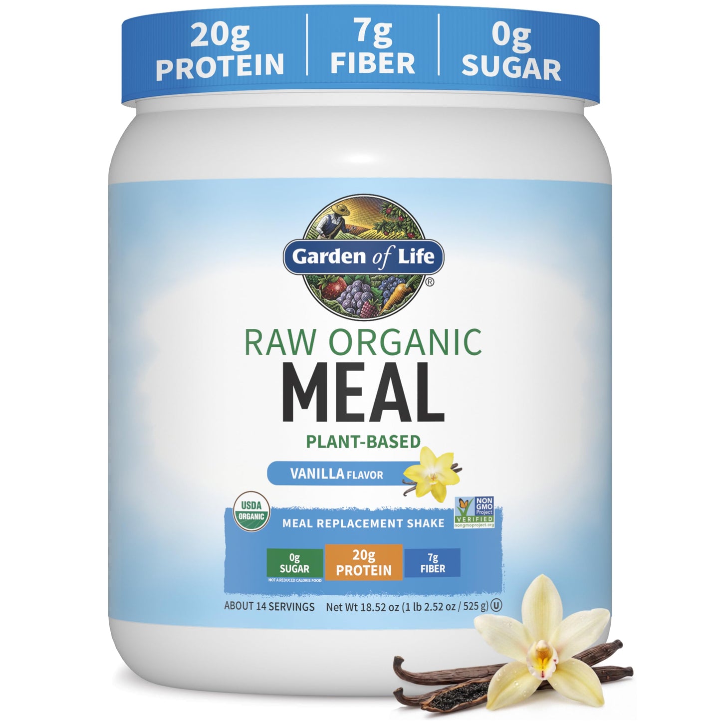 Garden of Life Meal Replacement Shakes, Vegan Raw Organic Protein Powder, Vanilla Protein Powder with Plant Based Pea Protein, Sprouts, Greens, Probiotics, Dairy Free 28 Servings