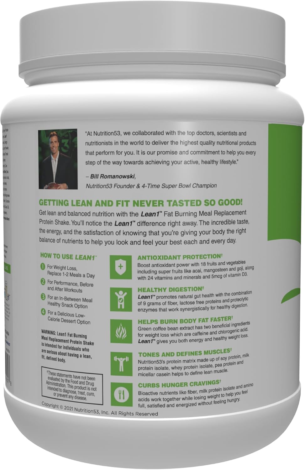 Lean1 Vanilla, Meal Replacement Protein Shake, 15 Serving Tub