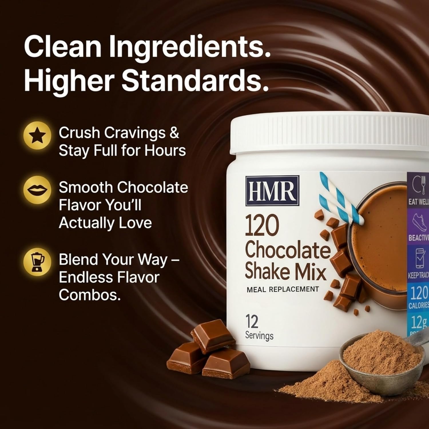 HMR 120 Chocolate Shake Meal Replacement Powder | Chocolate Shake Mix to Support Healthy Weight Loss | 12g of Protein | Nutritional Drink | Low Calorie Food | 12 Servings
