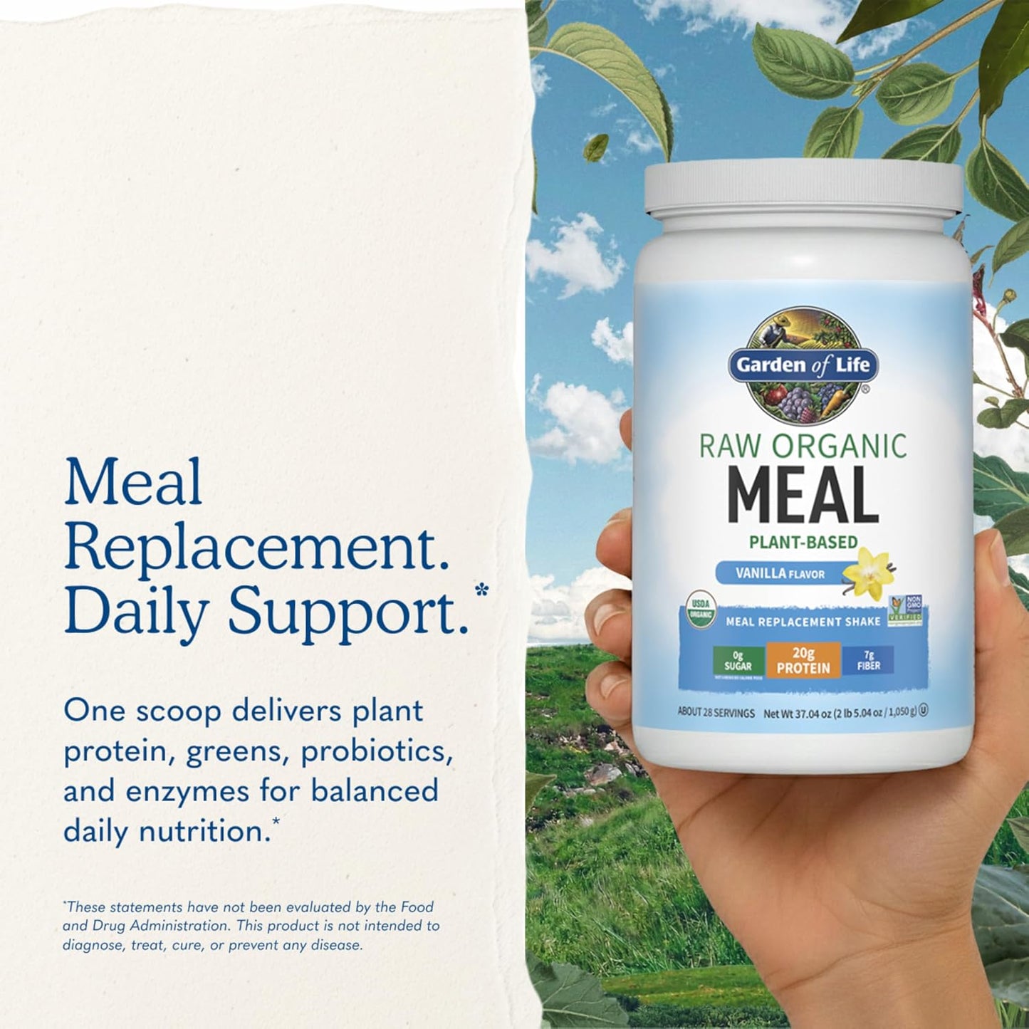 Garden of Life Meal Replacement Shakes, Vegan Raw Organic Protein Powder, Vanilla Protein Powder with Plant Based Pea Protein, Sprouts, Greens, Probiotics, Dairy Free 28 Servings