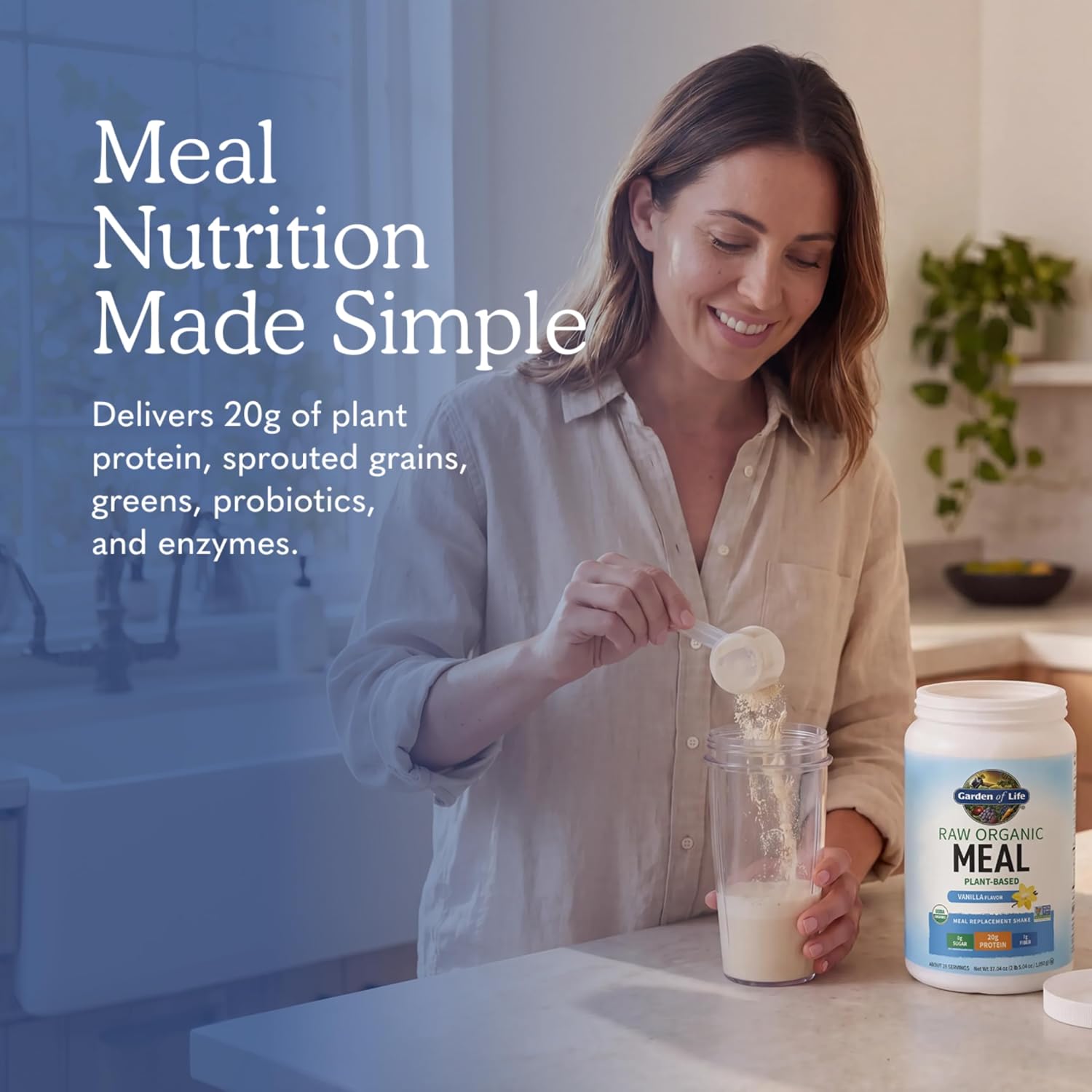 Garden of Life Meal Replacement Shakes, Vegan Raw Organic Protein Powder, Vanilla Protein Powder with Plant Based Pea Protein, Sprouts, Greens, Probiotics, Dairy Free 28 Servings