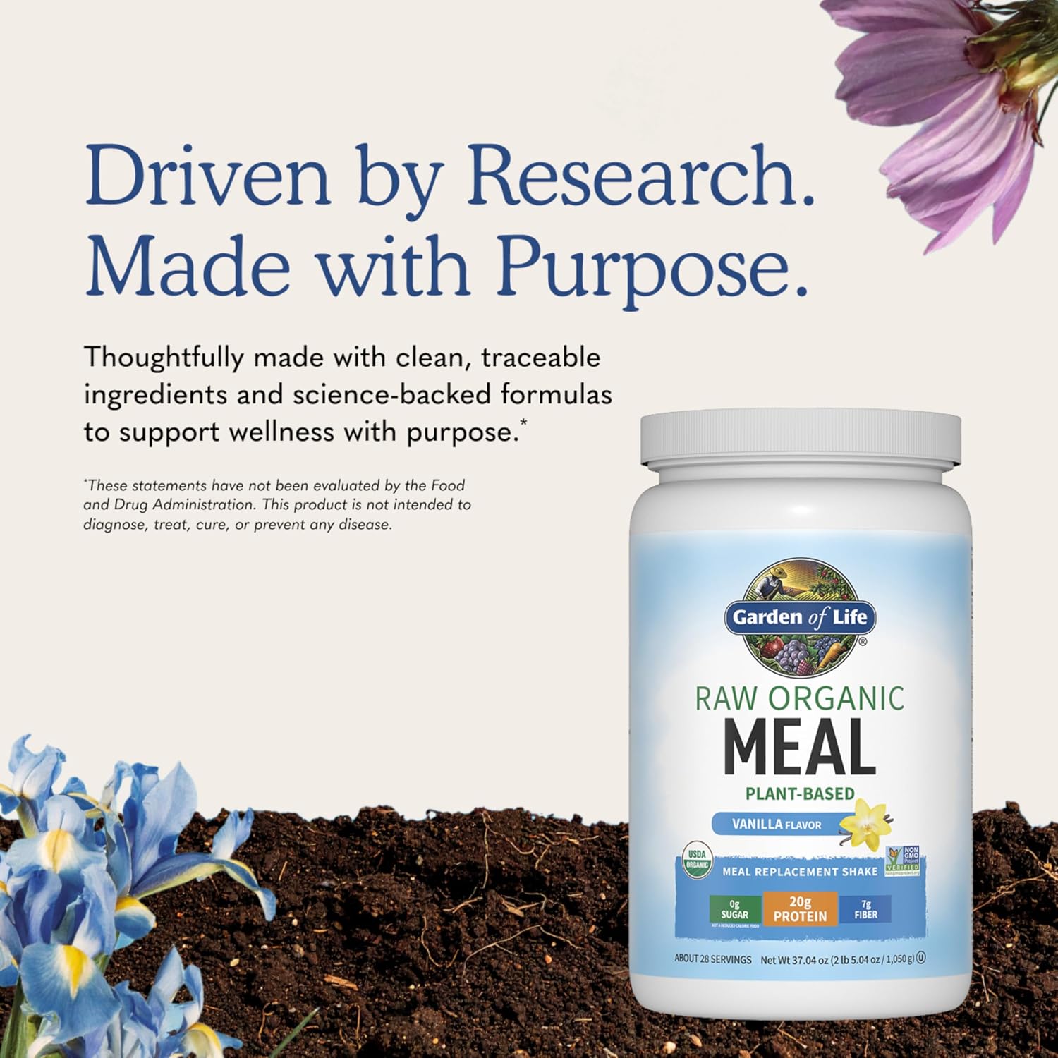 Garden of Life Meal Replacement Shakes, Vegan Raw Organic Protein Powder, Vanilla Protein Powder with Plant Based Pea Protein, Sprouts, Greens, Probiotics, Dairy Free 28 Servings